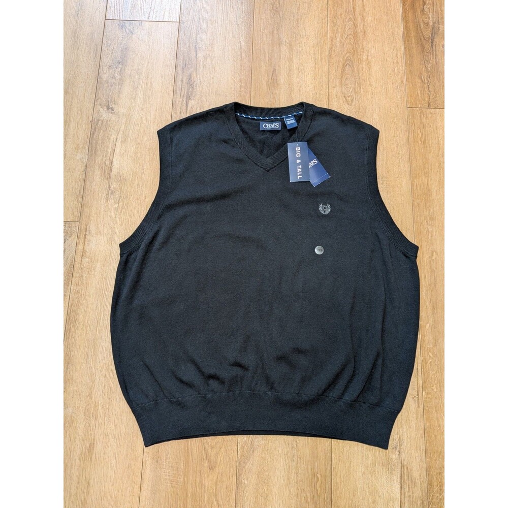 NWT Chaps Men’s Classic Solid Black Preppy V-Neck Sweater Vest Grandpa 3XB